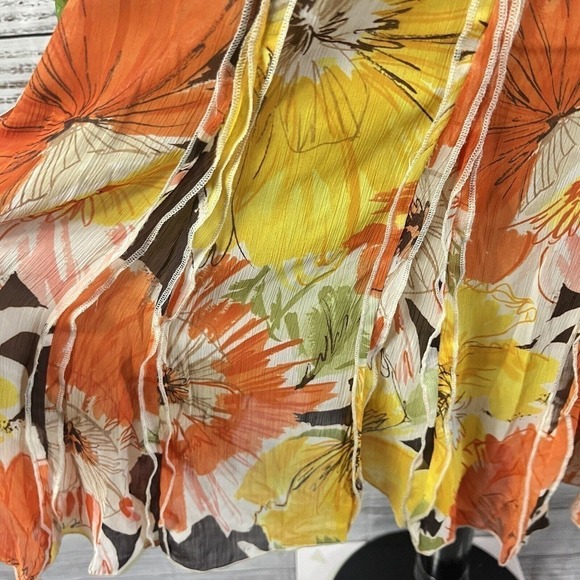 Coldwater Creek Skirt Petite Large Yellow Orange Floral Sheer Midi A Line Boho - Picture 10 of 16